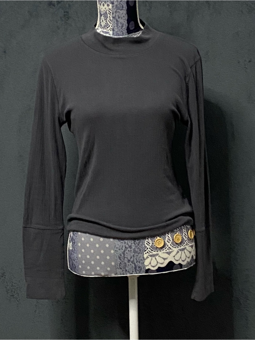 Free People The Rickie Top Womens M Gray Ribbed Mock Neck Long Sleeves Shirt